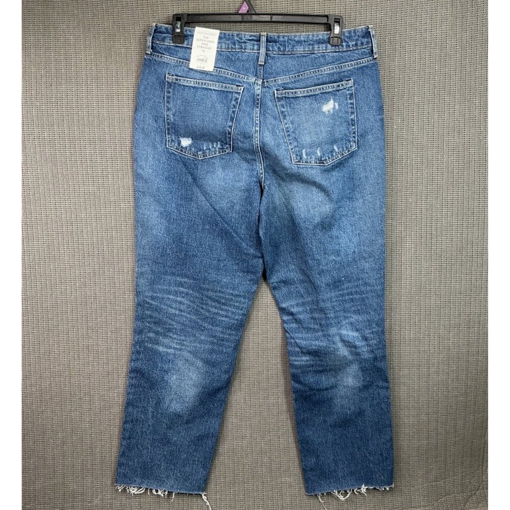 Free Assembly Womens Size 16 Blue Super High Rise Straight Jeans Distress Denim - Picture 2 of 12